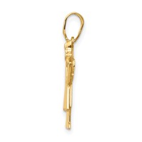 14K Yellow Gold the Kids Solid Engravable Small Girl Charm with Ruffles and Bow on Right Love view 2