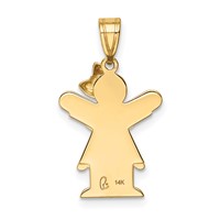 14K Yellow Gold the Kids Solid Engravable Small Girl Charm with Ruffles and Bow on Right Love view 4