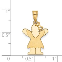 14K Yellow Gold the Kids Solid Engravable Small Girl Charm with Ruffles and Bow on Right Love view 3
