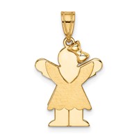 14K Yellow Gold the Kids Solid Engravable Small Girl Charm with Ruffles and Bow on Right Love view 1