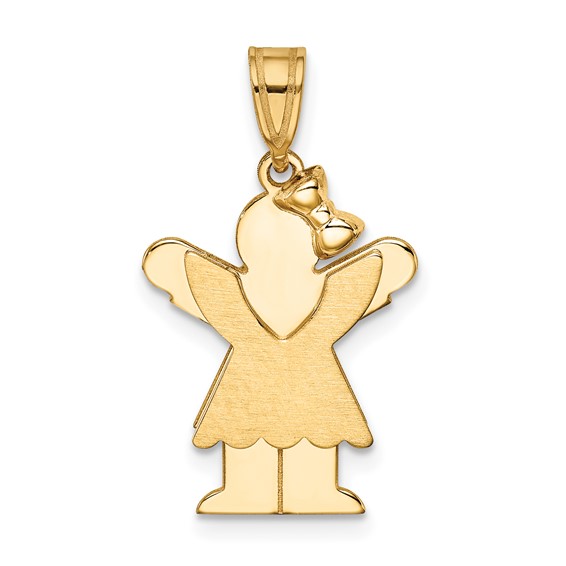 14k The Kids Solid Engravable Small Girl with Ruffles and Bow on Right Love Charm