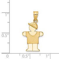 14K Yellow Gold the Kids Solid Engravable Small Boy Charm with Hat on Right Hugs view 3