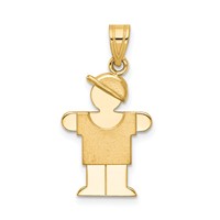 14K Yellow Gold the Kids Solid Engravable Small Boy Charm with Hat on Right Hugs view 1