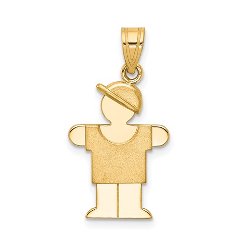 14K Yellow Gold the Kids Solid Engravable Small Boy Charm with Hat on Right Hugs