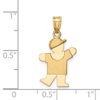 14K Yellow Gold the Kids Solid Engravable Small Boy Charm with Hat on Left Kiss view 3