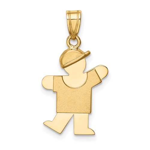 14K Yellow Gold the Kids Solid Engravable Small Boy Charm with Hat on Left Kiss