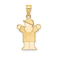 14K Yellow Gold the Kids Solid Engravable Small Boy Charm with Hat on Right Love view 1