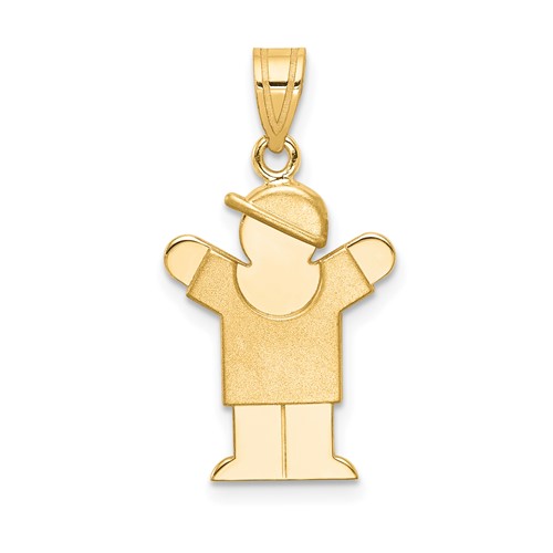 14K Yellow Gold the Kids Solid Engravable Small Boy Charm with Hat on Right Love