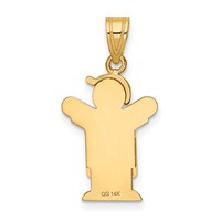 14K Yellow Gold the Kids Solid Engravable Small Boy in Overalls Charm with Hat on Left Love view 4