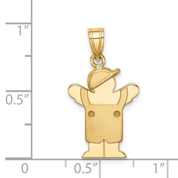 14k The Kids Solid Engravable Small Boy in Overalls with Hat on Left Love Charm