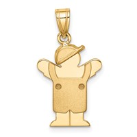 14K Yellow Gold the Kids Solid Engravable Small Boy in Overalls Charm with Hat on Left Love view 1
