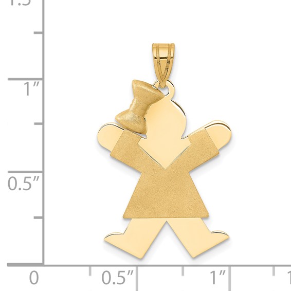 14k The Kids Solid Engravable Medium Girl with Bow on Left Joy Charm