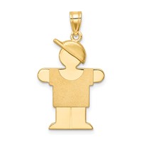 14K Yellow Gold the Kids Solid Engravable Medium Boy Charm with Hat on Right Hugs view 1
