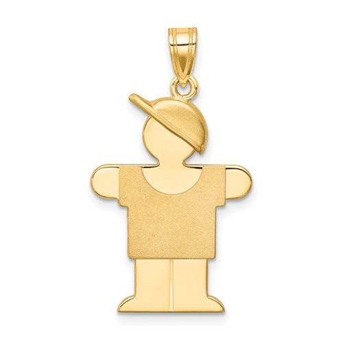 14K Yellow Gold the Kids Solid Engravable Medium Boy Charm with Hat on Right Hugs