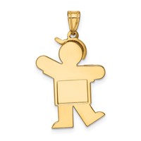 14K Yellow Gold the Kids Solid Engravable Medium Boy Charm with Hat on Left Kiss view 4