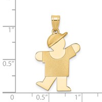 14K Yellow Gold the Kids Solid Engravable Medium Boy Charm with Hat on Left Kiss view 3