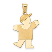 14K Yellow Gold the Kids Solid Engravable Medium Boy Charm with Hat on Left Kiss view 1