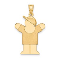 14K Yellow Gold the Kids Solid Engravable Medium Boy Charm with Hat on Right Love view 1