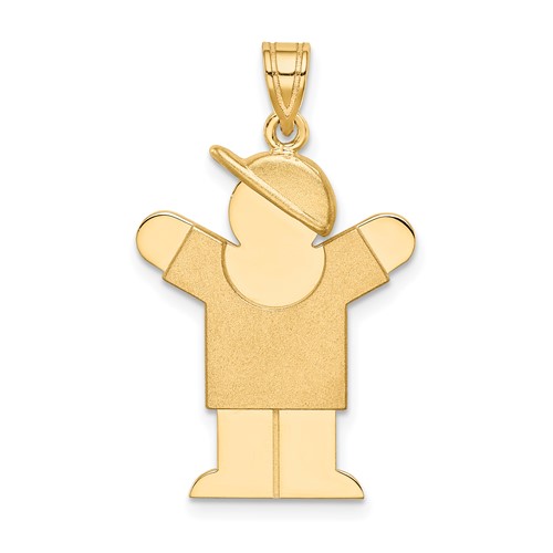 14K Yellow Gold the Kids Solid Engravable Medium Boy Charm with Hat on Right Love