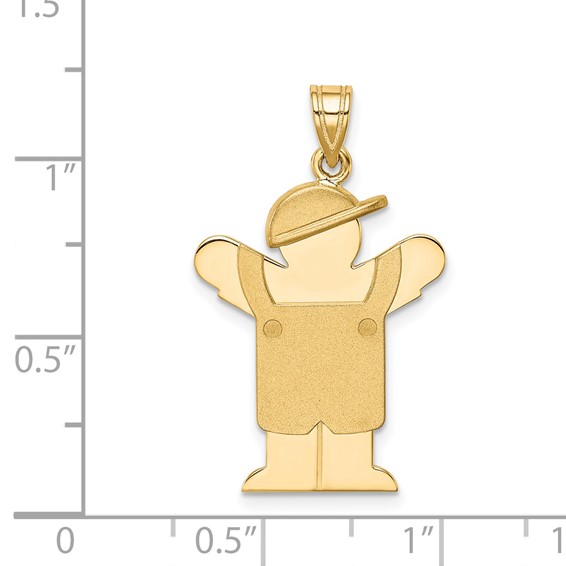 14k The Kids Solid Engravable Medium Boy in Overalls with Hat on Left Love Charm