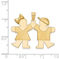 14K Yellow Gold the Kids Solid Engravable Medium Girl on Left and Boy on Right Kiss Charm view 3