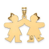 14K the Kids Solid Engravable Small Double Girls Kiss Charm view 4