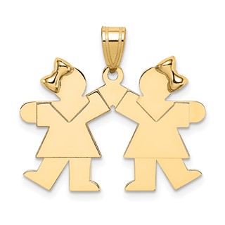 14k The Kids Solid Engravable Small Double Girls Kiss Charm
