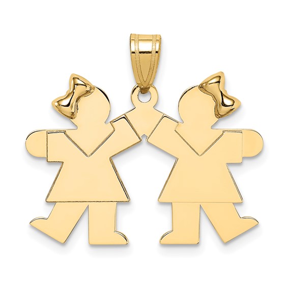 14k The Kids Solid Engravable Small Double Girls Kiss Charm