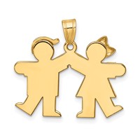 14K Yellow Gold the Kids Solid Engravable Small Girl on Left and Boy on Right Kiss Charm view 4