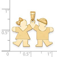 14K Yellow Gold the Kids Solid Engravable Small Girl on Left and Boy on Right Kiss Charm view 3