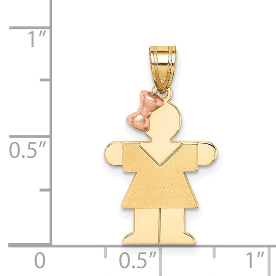 14k Two-tone The Kids Small Girl with Bow on Left Engravable Hugs Charm