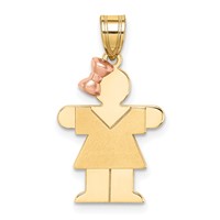 14K Two-tone the Kids Small Girl Charm with Bow on Left Engravable Hugs view 1