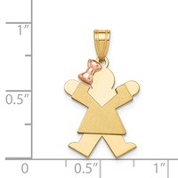 14K Two-tone the Kids Small Girl Charm with Bow on Left Engravable Joy view 3