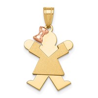 14K Two-tone the Kids Small Girl Charm with Bow on Left Engravable Joy view 1
