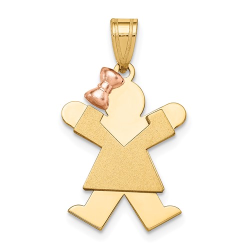14K Two-tone the Kids Small Girl Charm with Bow on Left Engravable Joy