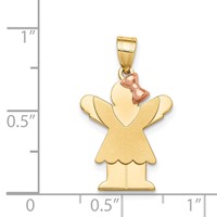 14K Two-tone the Kids Small Girl Charm with Ruffles and Bow on Right Engravable Love view 3