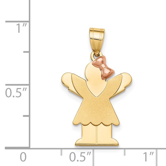 14k Two-tone The Kids Small Girl with Ruffles and Bow on Right Engravable Love Charm