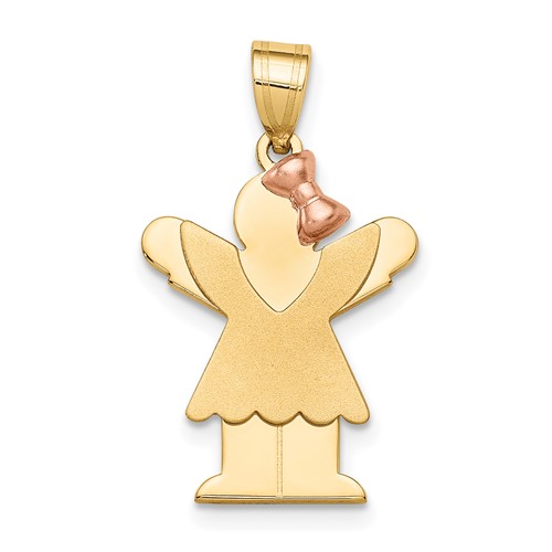 14K Two-tone the Kids Small Girl Charm with Ruffles and Bow on Right Engravable Love
