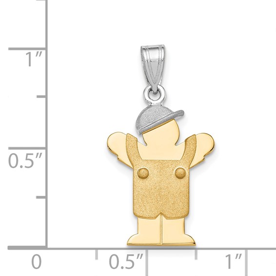 14k Two-tone The Kids Small Boy in Overalls with Hat on Left Engravable Love Charm