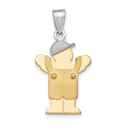 14K Two-tone the Kids Small Boy in Overalls Charm with Hat on Left Engravable Love