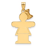 14K Two-tone the Kids Medium Girl Charm with Bow on Left Engravable Hugs view 3
