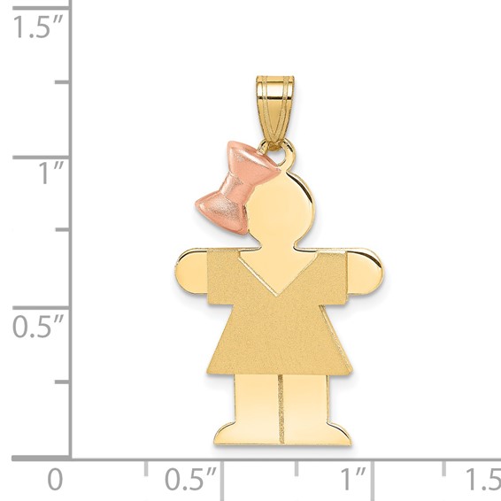 14k Two-tone The Kids Medium Girl with Bow on Left Engravable Hugs Charm