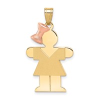 14K Two-tone the Kids Medium Girl Charm with Bow on Left Engravable Hugs view 1