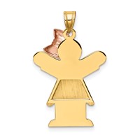 14K Two-tone the Kids Medium Girl Charm with Ruffles and Bow on Right Engravable Love view 4