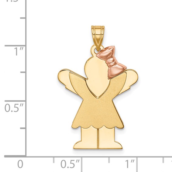 14k Two-tone The Kids Medium Girl with Ruffles and Bow on Right Engravable Love Charm