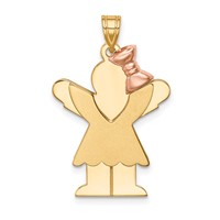 14K Two-tone the Kids Medium Girl Charm with Ruffles and Bow on Right Engravable Love view 1