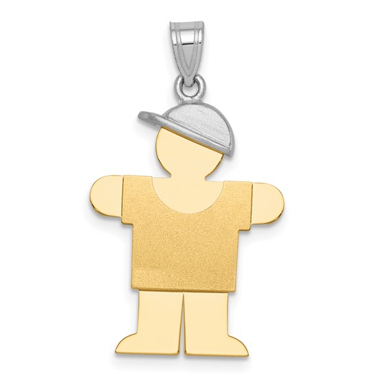 14k Two-tone The Kids Medium Boy with Hat on Right Engravable Hugs Charm