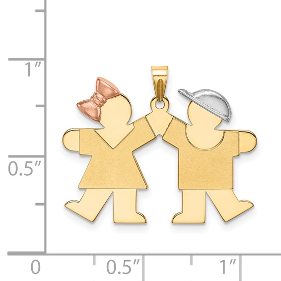 14k Tri-color The Kids Small Girl on Left and Boy on Right Engravable Kiss Charm