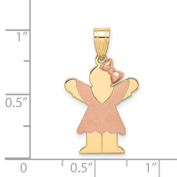 14k Two-tone The Kids Small Girl with  Ruffles and Bow on Right Engravable Love Charm
