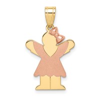 14K Two-tone the Kids Small Girl Charm with Ruffles and Bow on Right Engravable Love view 1